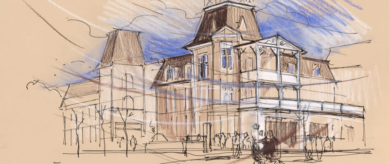 Architektur und Perspektive unterwegs einfach skizziert