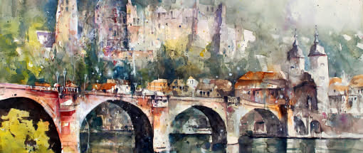 Atmosphärische Stadtansichten in Aquarell