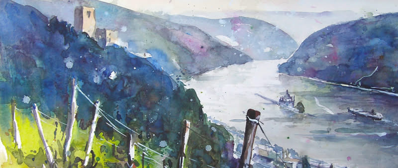 Lockere Flusslandschaften in Aquarell